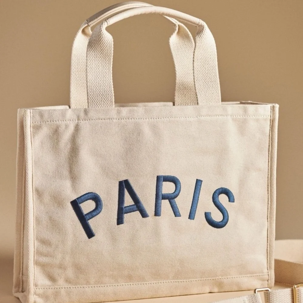 Anthropologie Canvas City Tote Bag Crossbody Satchel Paris New With Tag - Picture 2 of 11